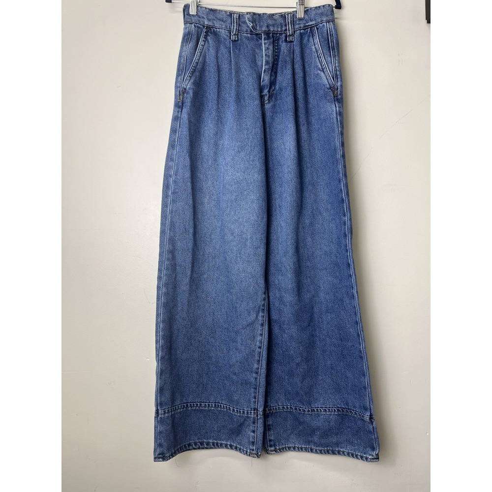 HABITUAL Relaxed High Waisted Wide Leg Pleated Denim Trouser Med wash 4/27